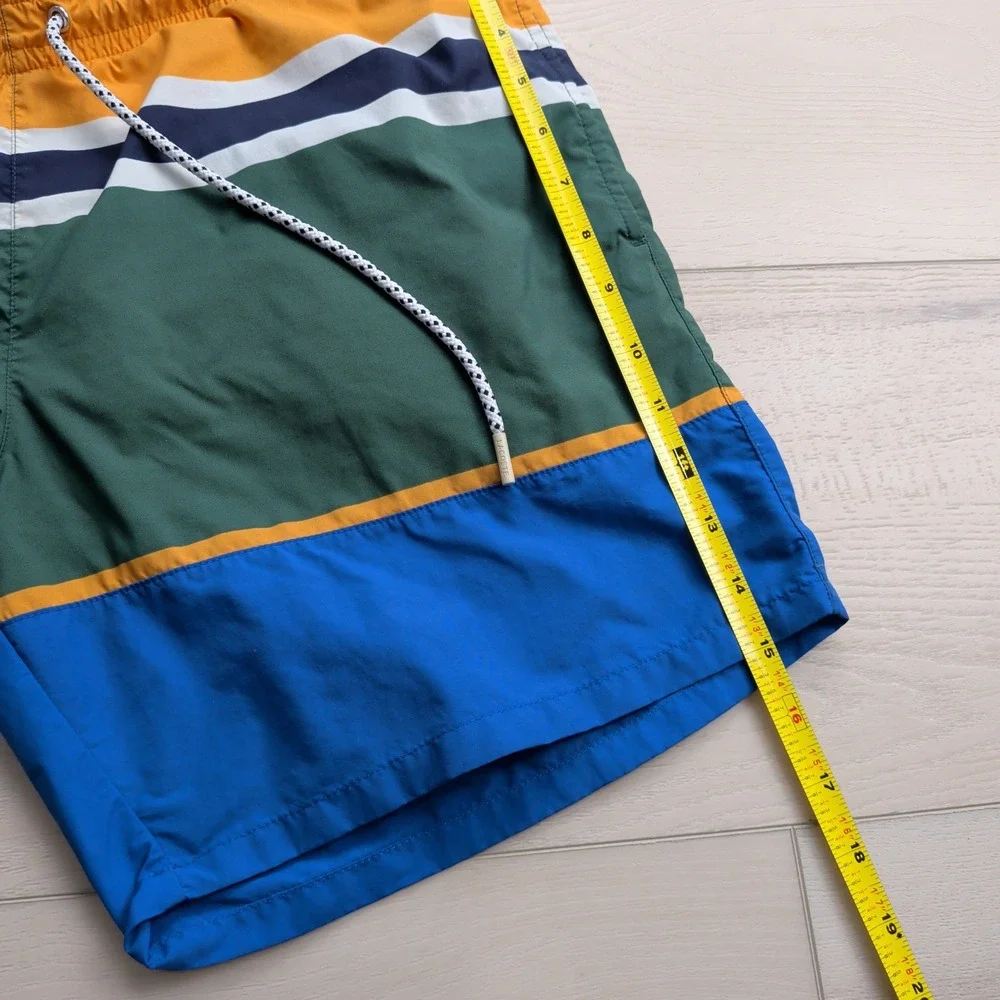 Lacoste Swim Trunks Mens L Mesh Lined Colorblock Yellow Green Blue Stripe MH2764